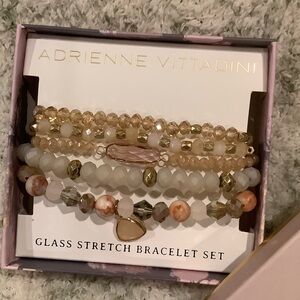Adrienne Vittadini Gold & Cream Crystal Bracelet Set of 5 Stretch Bracelets NWT
